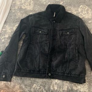 FREE PEOPLE SHERPA BLACK DENIM JACKET